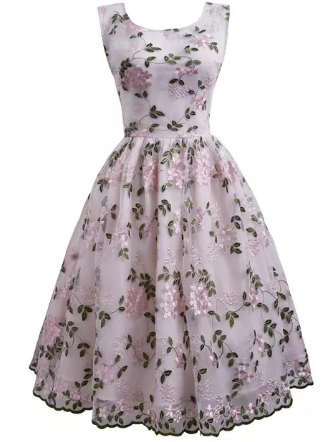 Vintage Rosebrodert Kjole