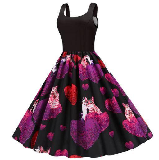 Vintage Svart Valentinsdagskjole Katter