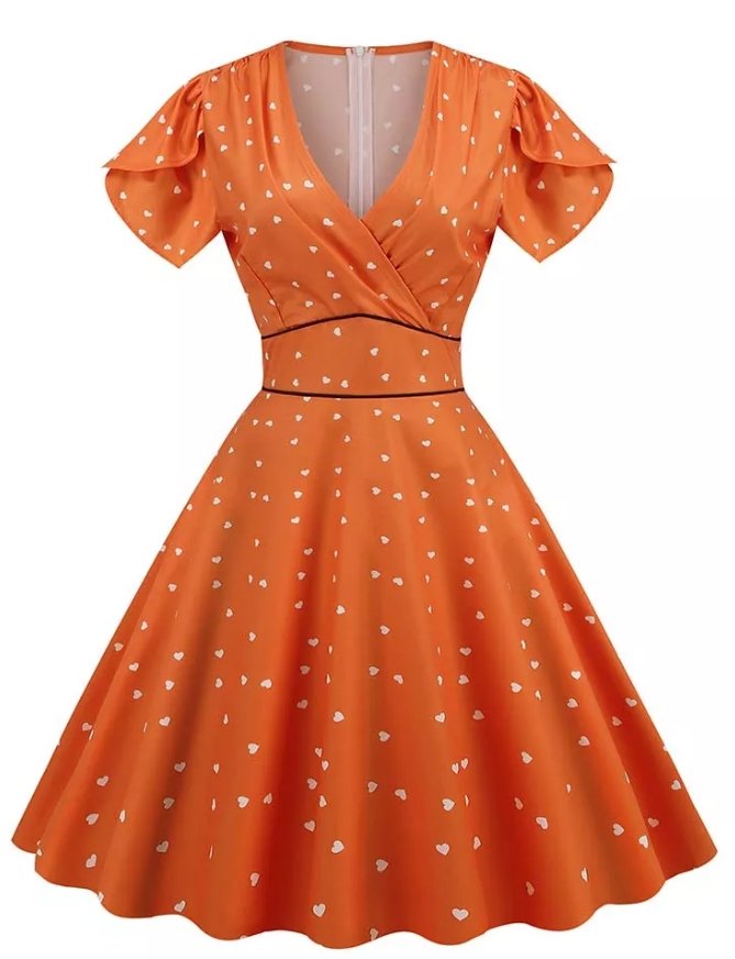 Vintage Sexy Pin Up Oransje Kjole