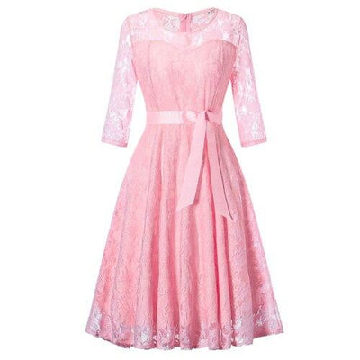Vintage Langermet Rosa Kveldskjole