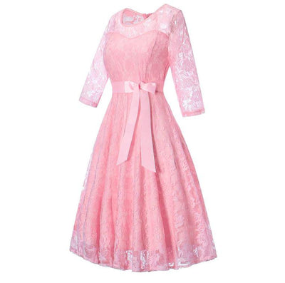 Vintage Langermet Rosa Kveldskjole