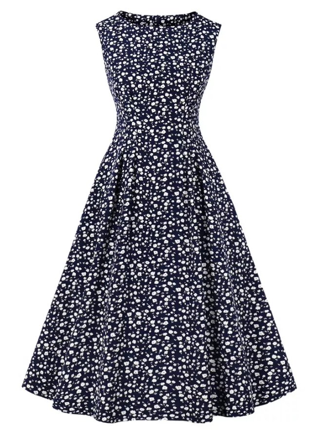 Vintage Høy Midje Marine Kjole