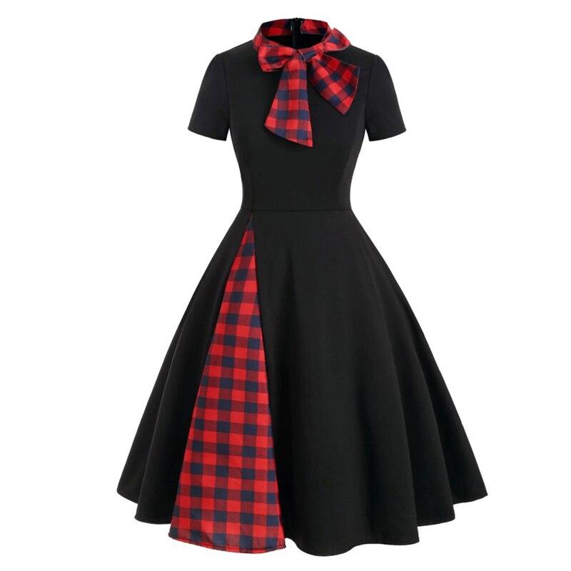 Vintage Svart Tartan Kjole