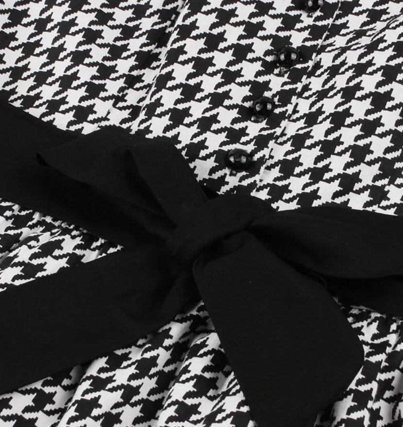 Vintage Svart Og Hvit Gingham-Kjole