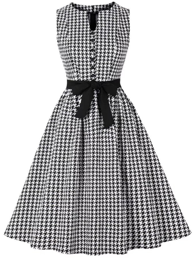 Vintage Svart Og Hvit Gingham-Kjole