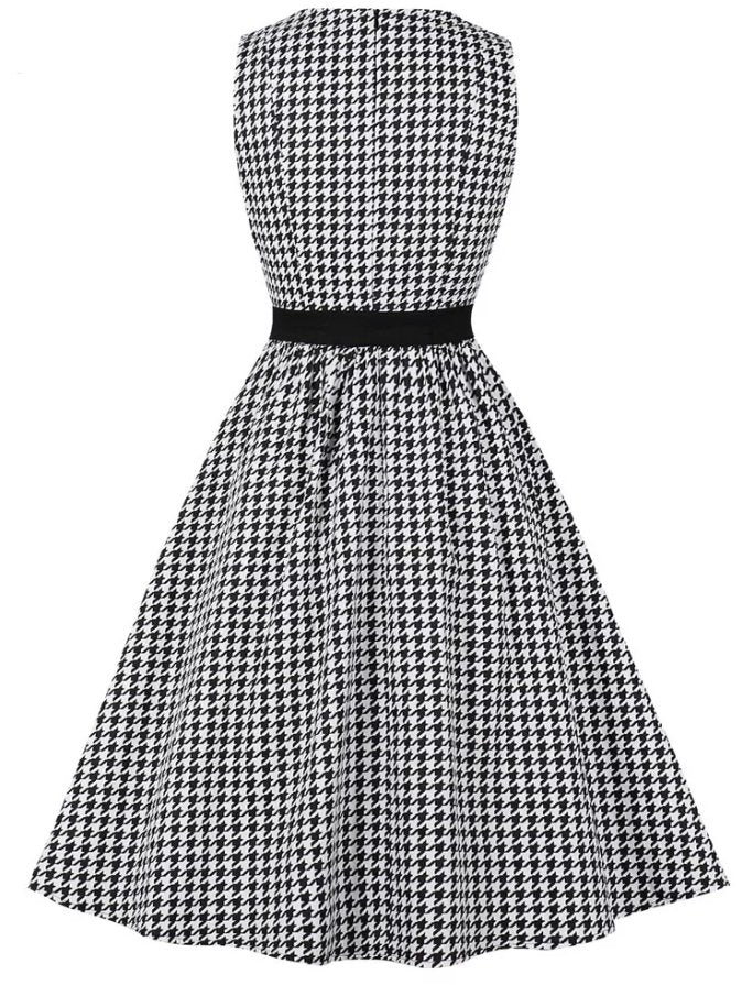 Vintage Svart Og Hvit Gingham-Kjole