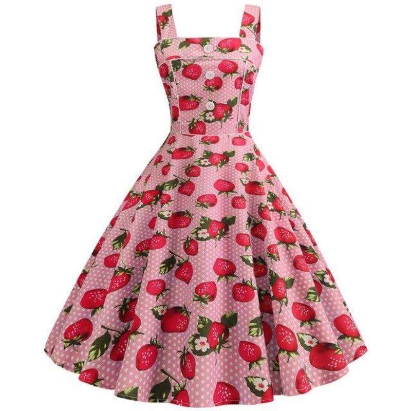 Vintage 1950 Jordbærrosa Kjole