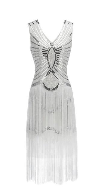 Vintage 1920 Art Deco Kjole Hvit