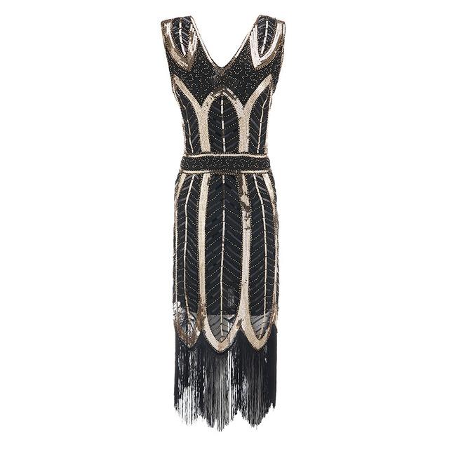 Vintage 20-Talls Gatsby-Kjole Svart Gull