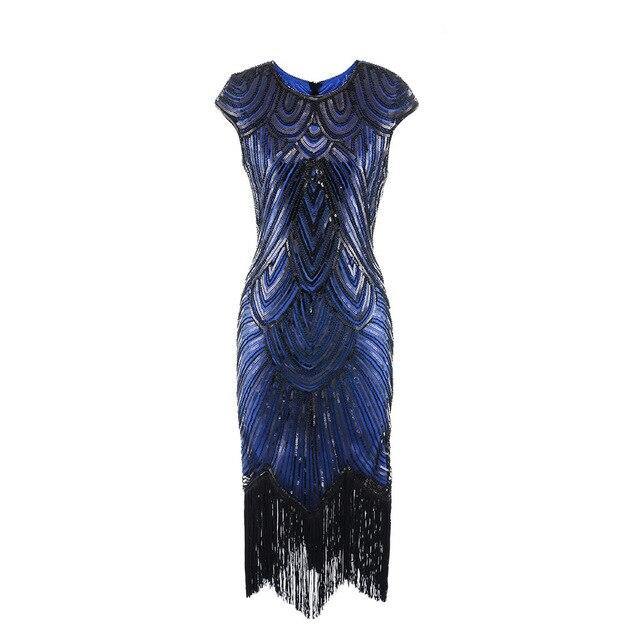 Vintage 20s Plus Size Art Deco-Kjole Blå Svart