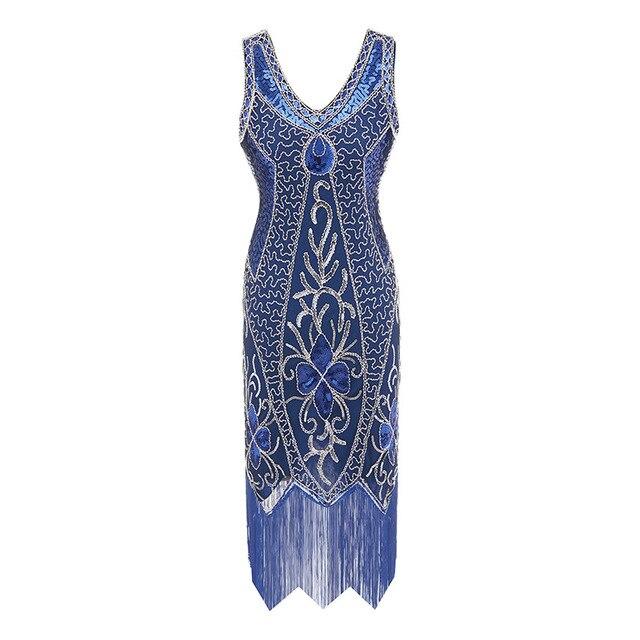 Vintage 20s Plus Size Charleston Kjole Blå
