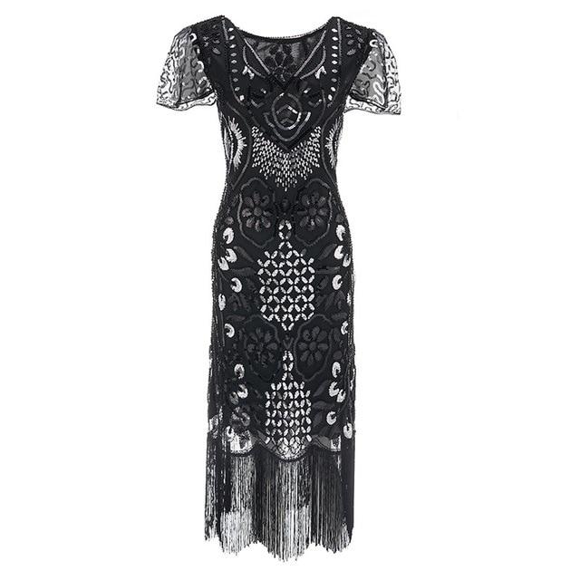 Vintage 20s Plus Size Kjole Svart