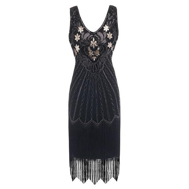 Vintage 20s Plus Size Kjole Svart Gull