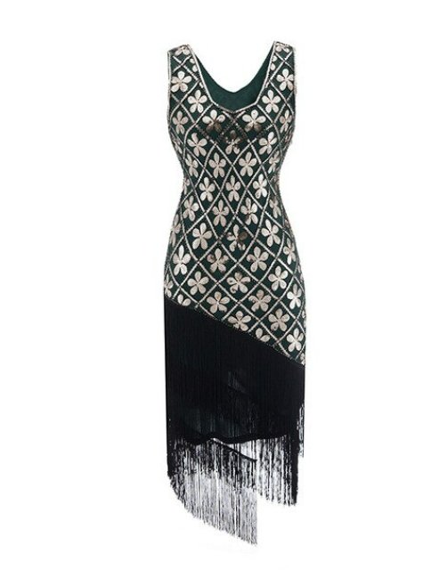 Vintage 20s Plus Size Green Gold Dress