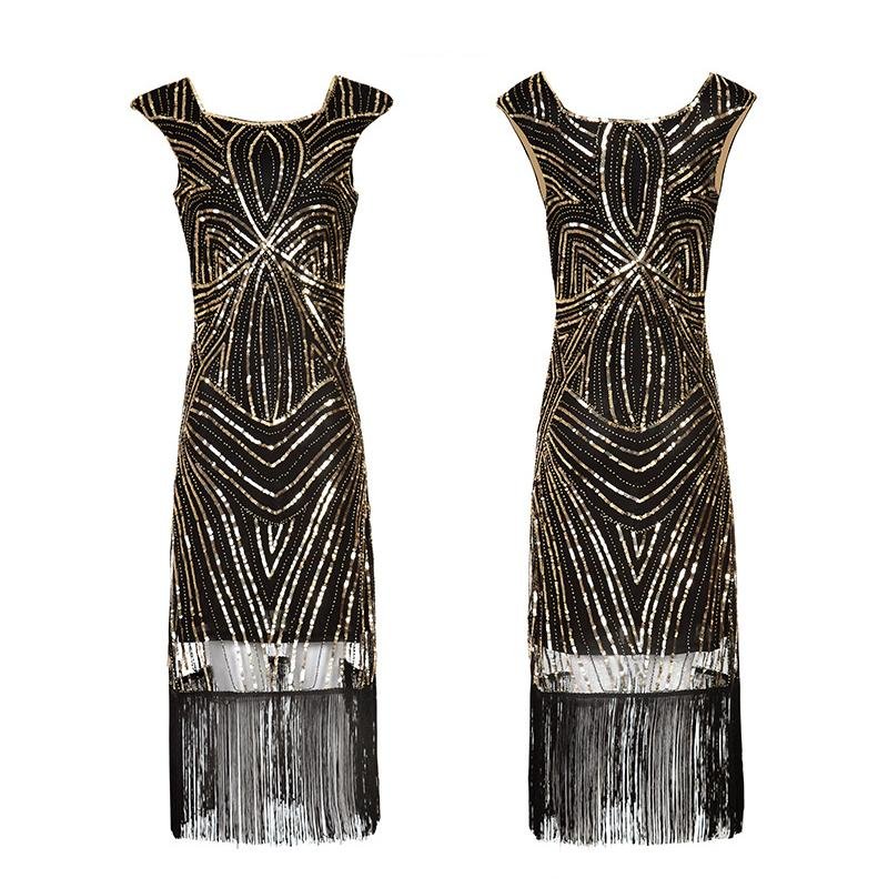 Vintage 20-Talls Retro Kjole Svart Gull