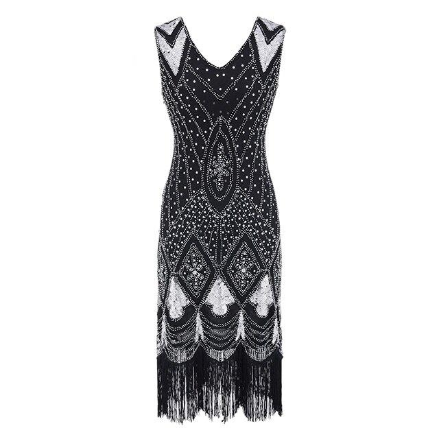 Vintage 20-Talls Paljettkjole Svart Sølv