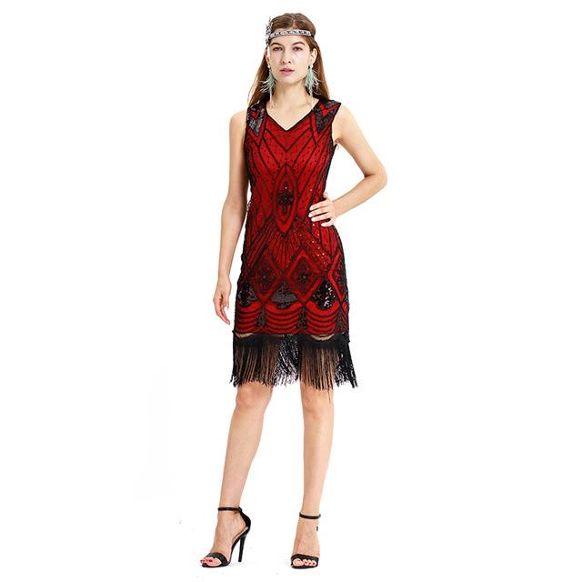 Vintage 20-Talls Rød Paljettkjole