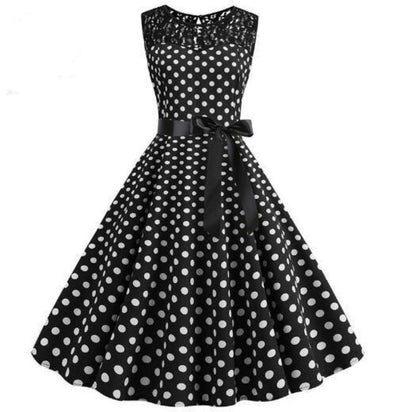 Vintage Svart Blonde Prikkete Kjole