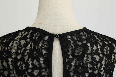 Vintage Svart Blonde Prikkete Kjole