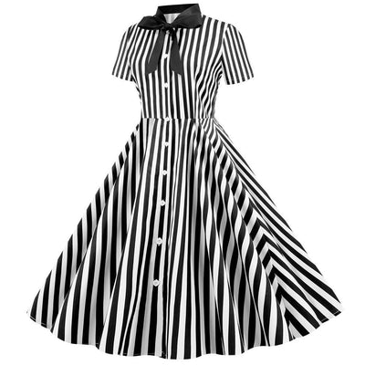 Vintage Retro Stripete Kjole Svart