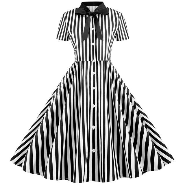 Vintage Retro Stripete Kjole Svart