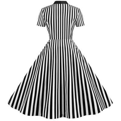 Vintage Retro Stripete Kjole Svart