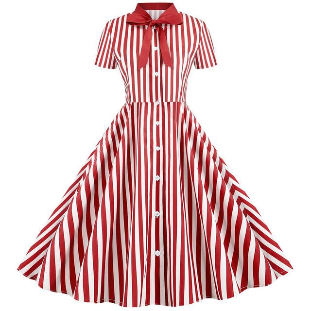 Rød Vintage Retro Stripete Kjole