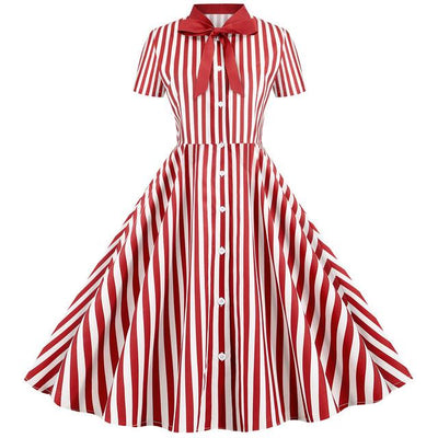Rød Vintage Retro Stripete Kjole