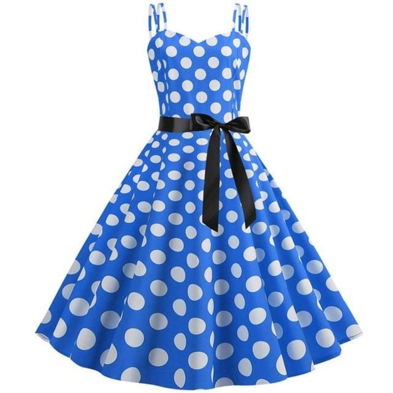 Vintage Rockabilly Kjole Blå Prikker