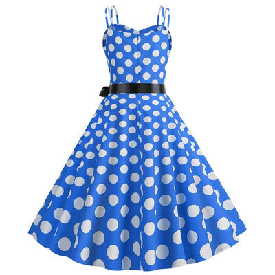 Vintage Rockabilly Kjole Blå Prikker