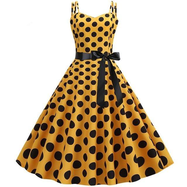 Vintage Rockabilly Kjole Gule Prikker