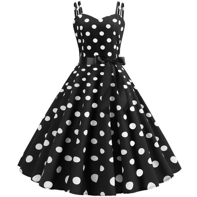 Vintage Rockabilly Kjole Svart Hvit Polka Dots