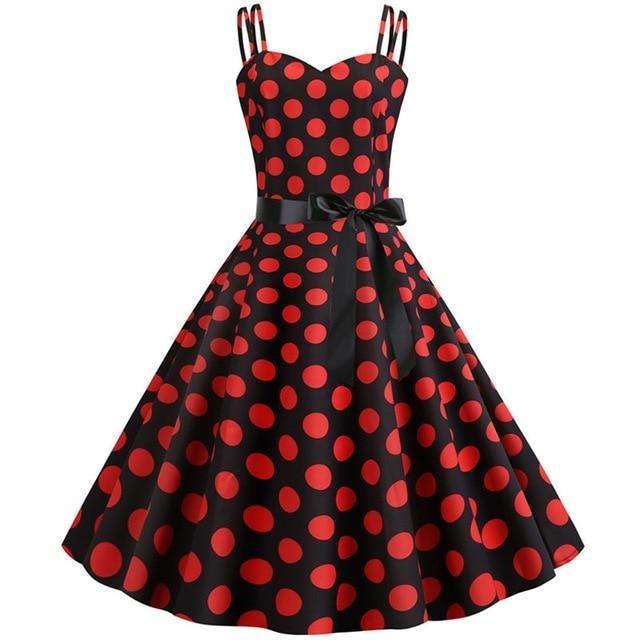 Vintage Rockabilly Kjole Svart Røde Prikker