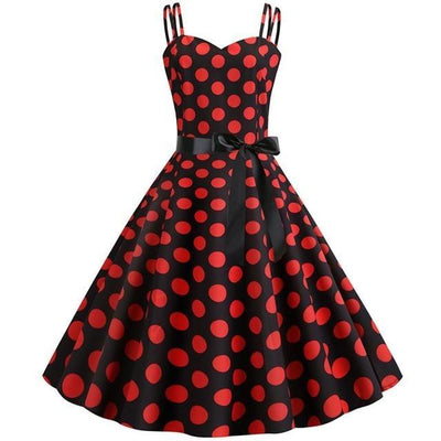 Vintage Rockabilly Kjole Svart Røde Prikker
