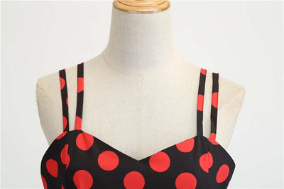 Vintage Rockabilly Kjole Svart Røde Prikker