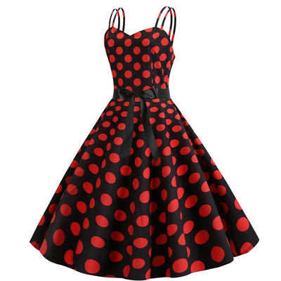 Vintage Rockabilly Kjole Svart Røde Prikker