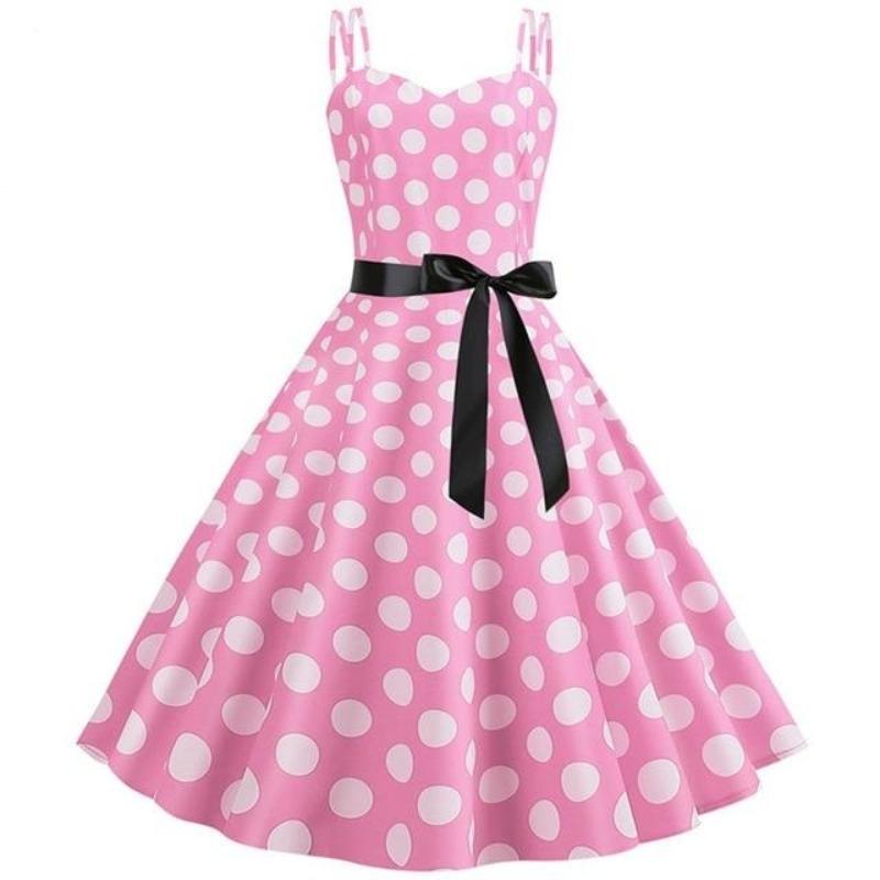 Vintage Rockabilly Kjole Rosa Prikker