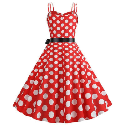 Vintage Rockabilly Kjole Røde Hvite Prikker