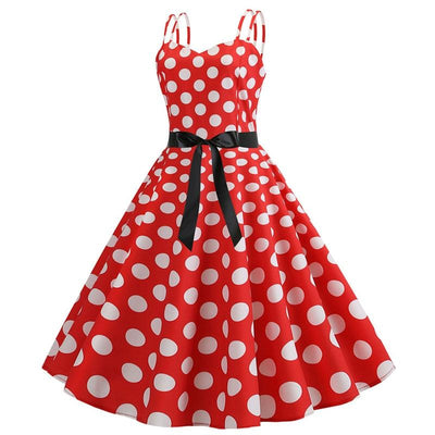 Vintage Rockabilly Kjole Røde Hvite Prikker