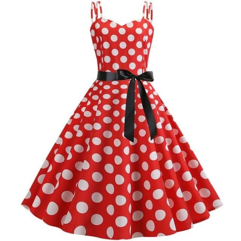 Vintage Rockabilly Kjole Røde Hvite Prikker
