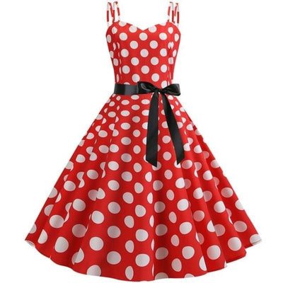 Vintage Rockabilly Kjole Røde Hvite Prikker