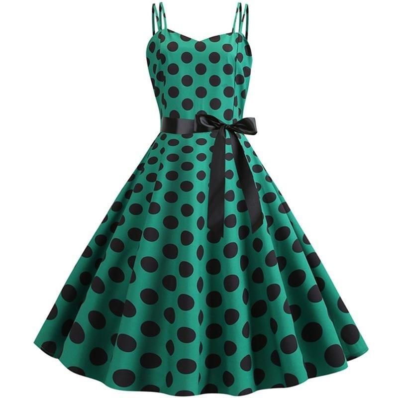Vintage Rockabilly-Kjole Polka Dot Green