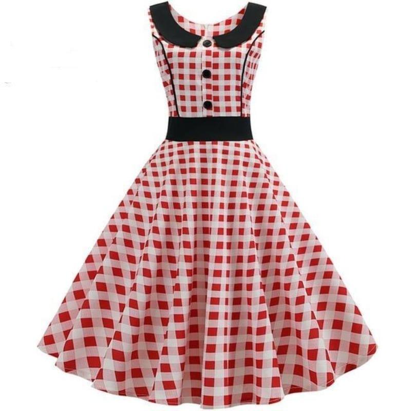 Vintage Rød Og Hvit Kjole